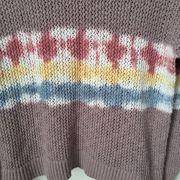 Knox Rose Tie Dye Rainbow Long Sleeve Open Knit Cotton Sweater Women's Medium - Picture 3 of 5